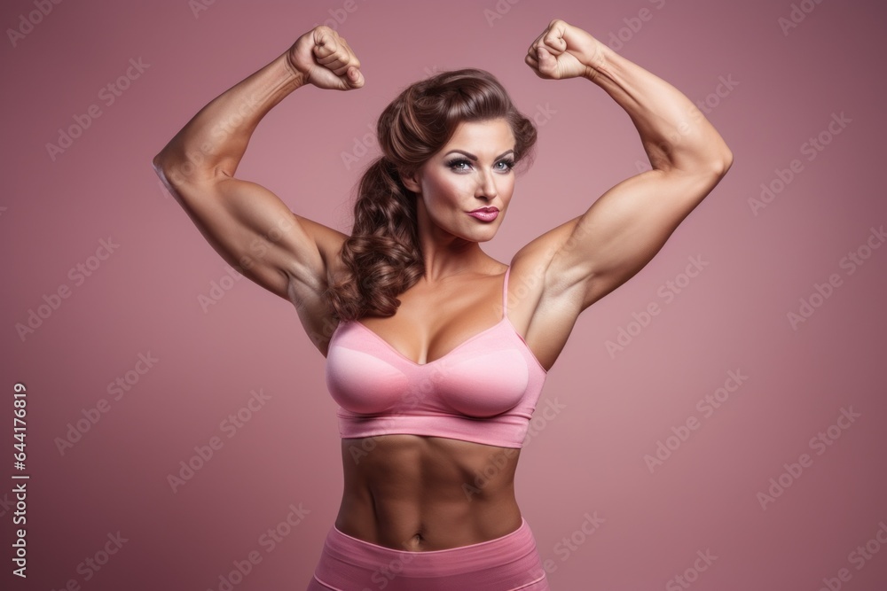 Obraz premium Muscular woman showing biceps.