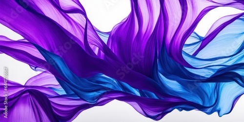 Floating blue silk fabric on white background. Panoramic abstract backdrop. Generative ai