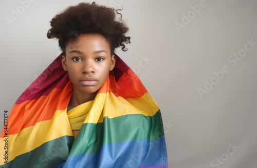 Portrait of a kid with a pride flag, diverse expressive portraits