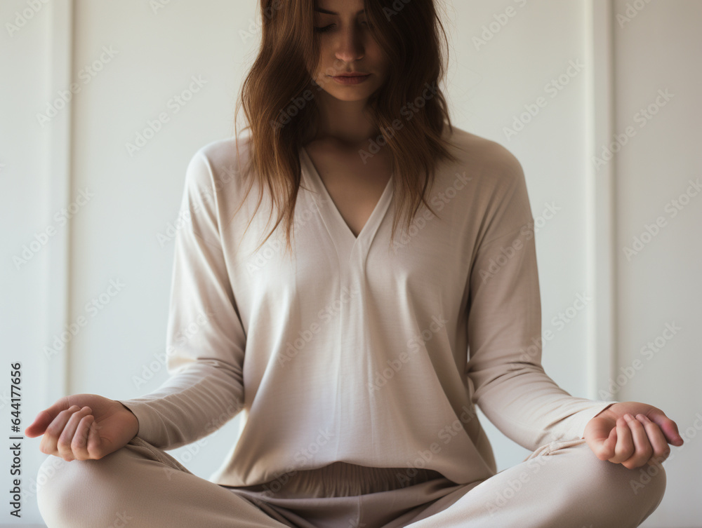 Woman sitting in lotus pose and meditating Woman sitting in lotus pose and meditating