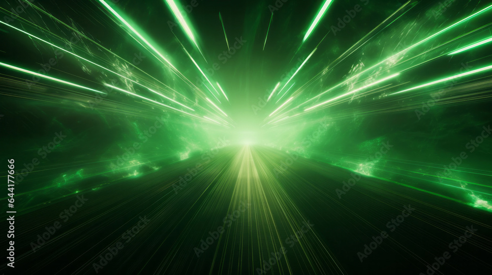 © ReneLa/Peopleimages - AI - Futuristic speed motion with green rays of light abstract background