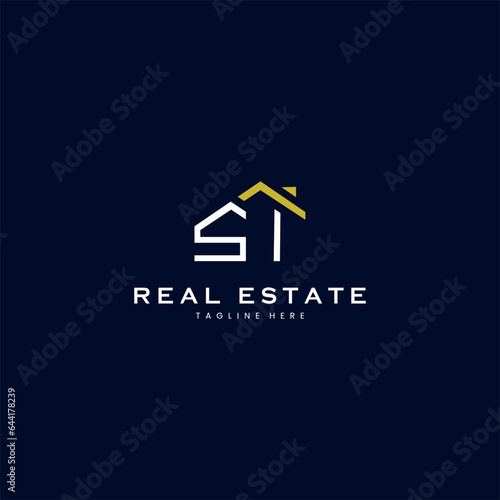 modern SI letter real estate logo in linear style with simple roof building in blue