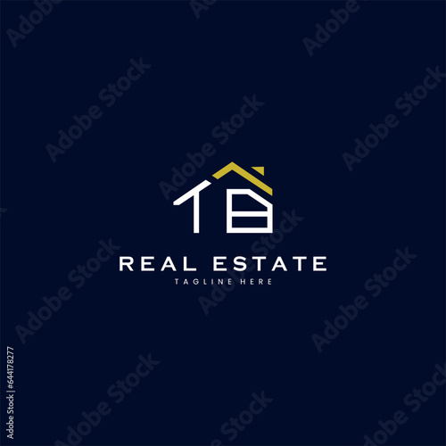 modern TB letter real estate logo in linear style with simple roof building in blue