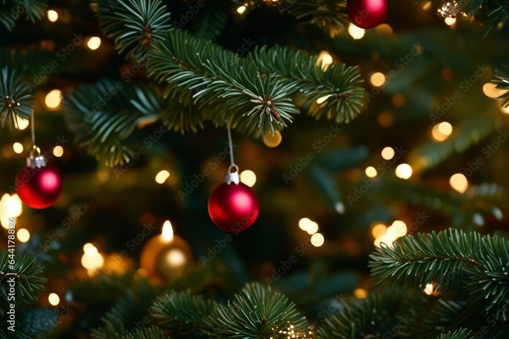 Beautiful Decorated Christmas tree, Abstract bokeh background. Christmas eve concept. Beautiful Decorated Christmas tree, Abstract bokeh background. Christmas eve concept.