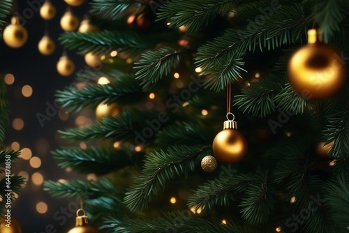 Beautiful Decorated Christmas tree  Abstract bokeh background. Christmas eve concept.