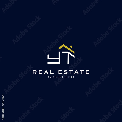 modern YT letter real estate logo in linear style with simple roof building in blue