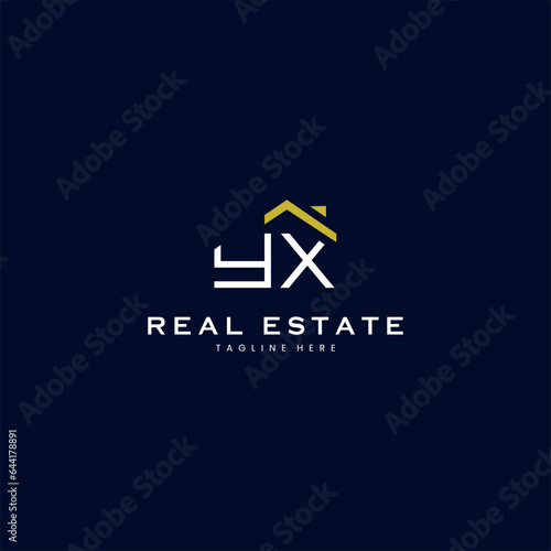 modern YX letter real estate logo in linear style with simple roof building in blue photo