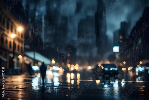 Design a serene image of a rain-soaked windowpane with blurred city lights. 