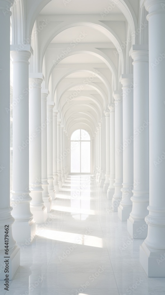 Naklejka premium A grand hallway with majestic columns and a elegant clock on the wall