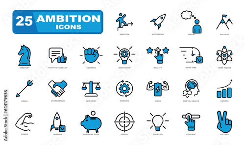 Ambition vector icon set. Ambition in business.