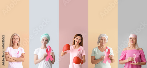 Set of women with pink ribb...