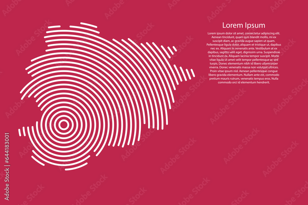 Andorra map country from white futuristic concentric circles on red viva magenta background Andorra map country from white futuristic concentric circles on red viva magenta background