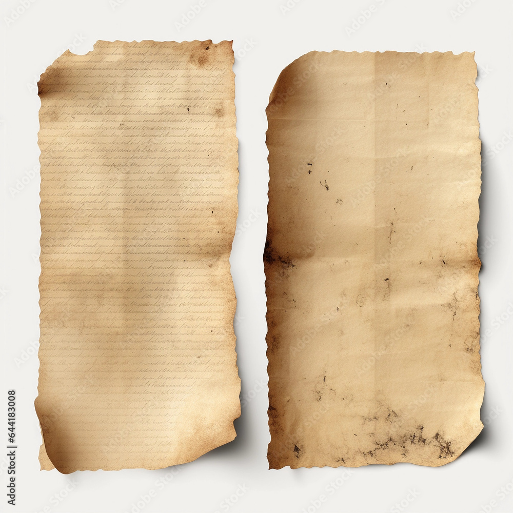 This photo is a stunning capture of three pieces of brown paper on a white background. The paper is in good condition and looks like it has been used for a long time. 