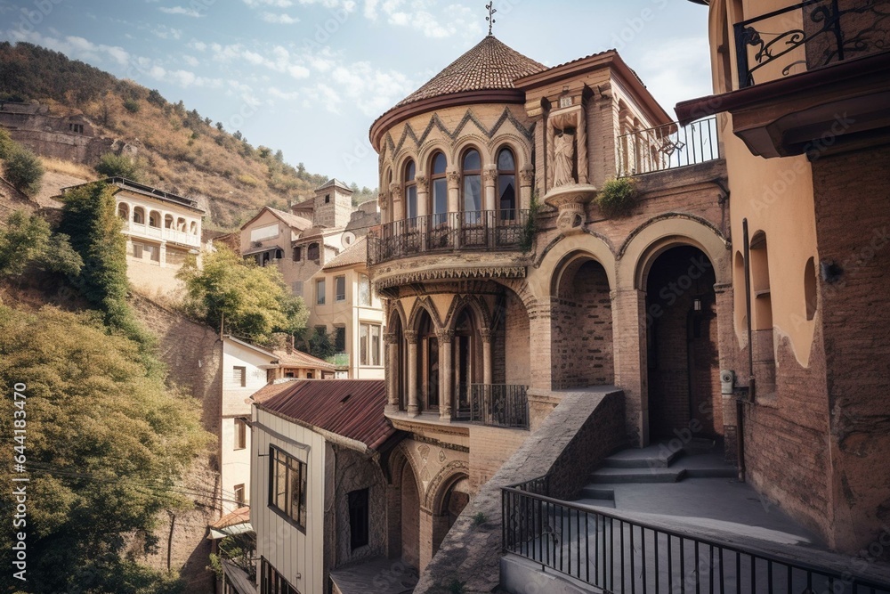 Historical Tbilisi church with a balcony. Generative AI