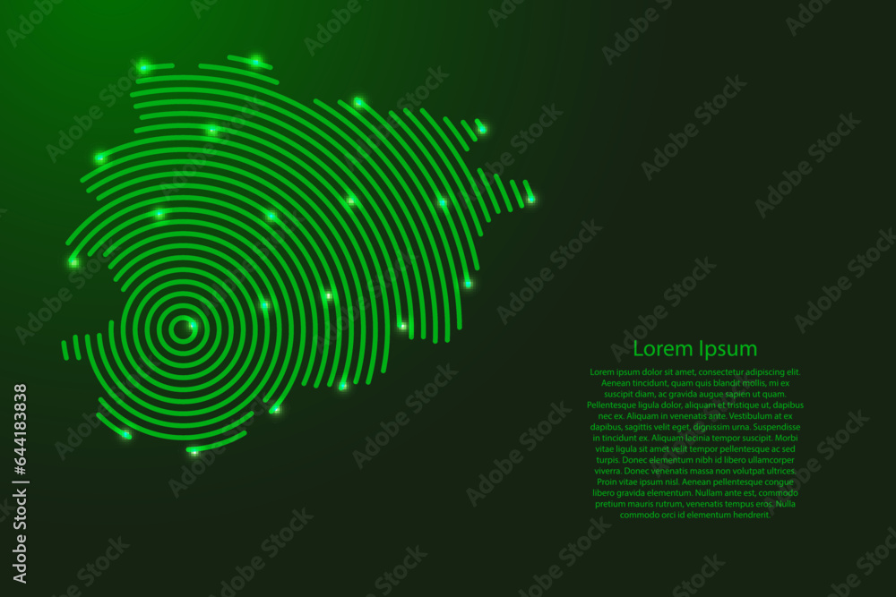 Andorra map from futuristic concentric green circles and glowing stars for banner, poster, greeting card Andorra map from futuristic concentric green circles and glowing stars for banner, poster, greeting card