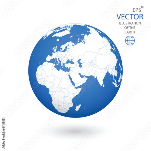 Earth illustration. Each country has its own autonomous border and background color fill, which gives the opportunity to select the desired part from the rest of the content. Objects are isolated.