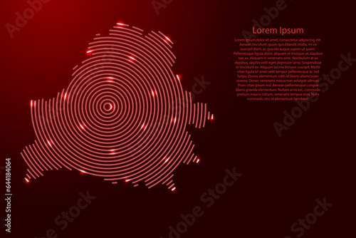 Belarus map from futuristic concentric red circles and glowing stars for banner, poster, greeting card