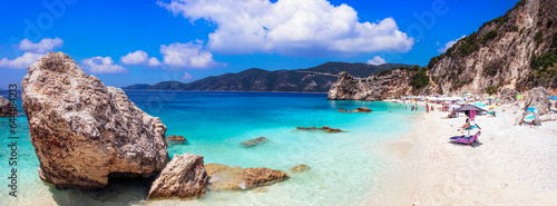 lefkada Ionian island of Greece . best scenic beaches - beautiful Agiofili with turquoise crystal sea near Viasiliki