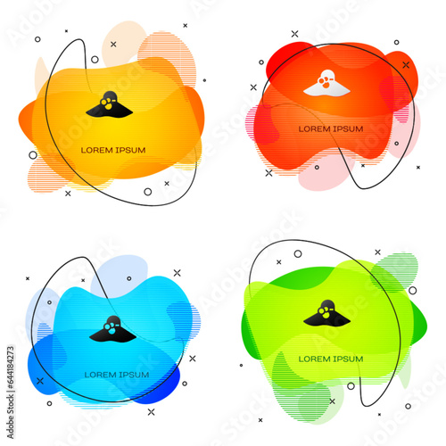 Black Elegant women hat icon isolated on white background. Abstract banner with liquid shapes. Vector