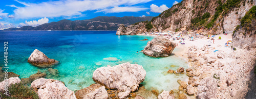 lefkada Ionian island of Greece . best scenic beaches - beautiful Agiofili with turquoise crystal sea near Viasiliki