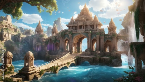 Journey through an ancient elven city adorned with ornate architecture, lush gardens, and glowing crystals rendered in stunning 3D realism transporting you to a magical world where elves thrive in har