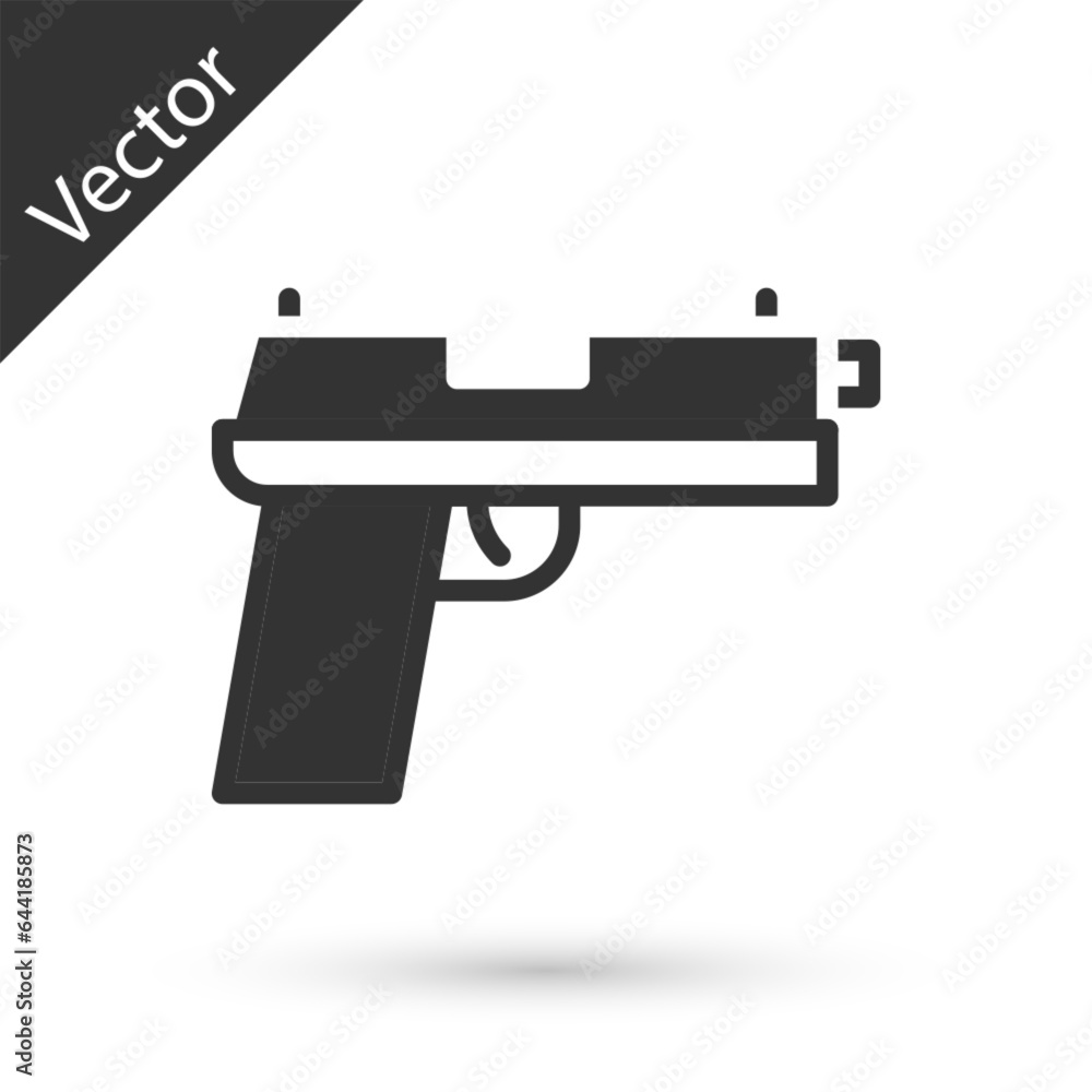 Grey Pistol or gun icon isolated on white background. Police or military handgun. Small firearm. Vector