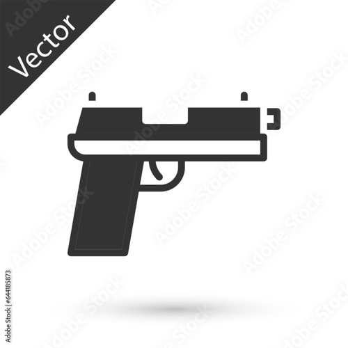 Grey Pistol or gun icon isolated on white background. Police or military handgun. Small firearm. Vector