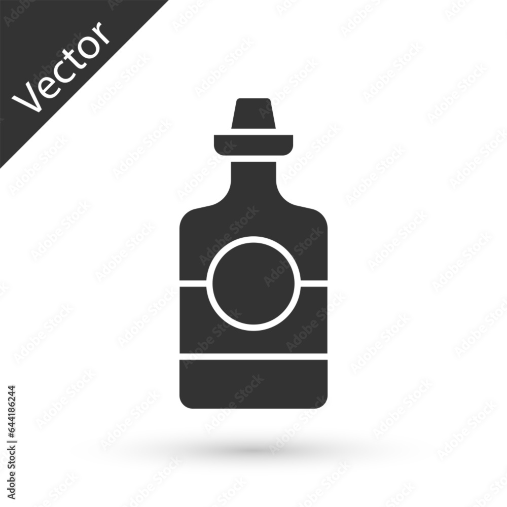Grey Tequila bottle icon isolated on white background. Mexican alcohol drink. Vector Grey Tequila bottle icon isolated on white background. Mexican alcohol drink. Vector