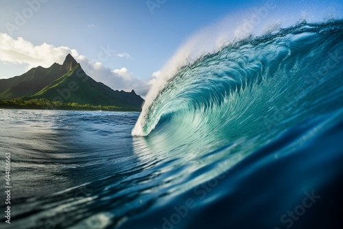 teahupoo wave at the end of the road in tahiti, french polynesia. Generative AI