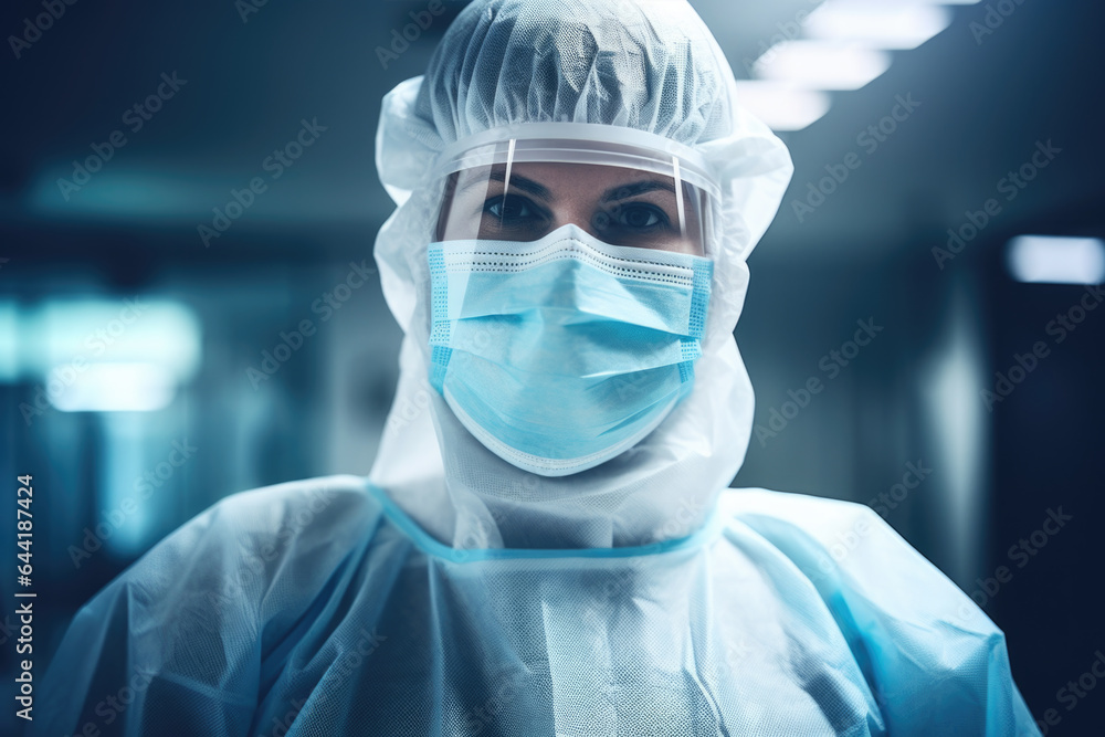 Female Doctor, Nurse, or Surgeon with Face Mask and Face Shield during COVID-19 Pandemic Generative AI Female Doctor, Nurse, or Surgeon with Face Mask and Face Shield during COVID-19 Pandemic Generative AI
