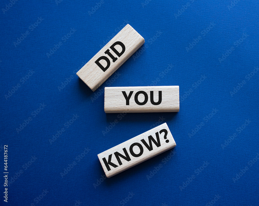Did you know symbol. Wooden blocks with words Did you know. Beautiful deep blue background. Business and Did you know concept. Copy space. Did you know symbol. Wooden blocks with words Did you know. Beautiful deep blue background. Business and Did you know concept. Copy space.