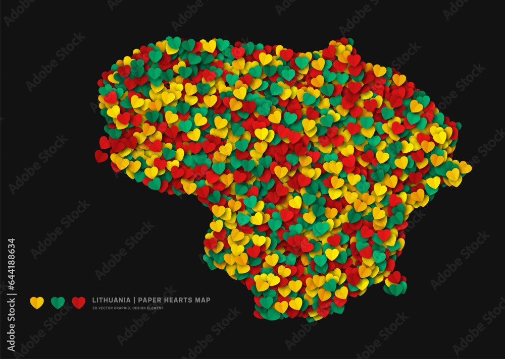Lithuania Map From Scattered Paper Hearts In Colours Of National Flag ...