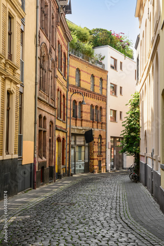 View of old houses with paving stones on city street © Pixel-Shot
