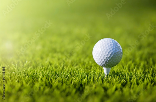 Golf ball on green background with copy space. AI Generative