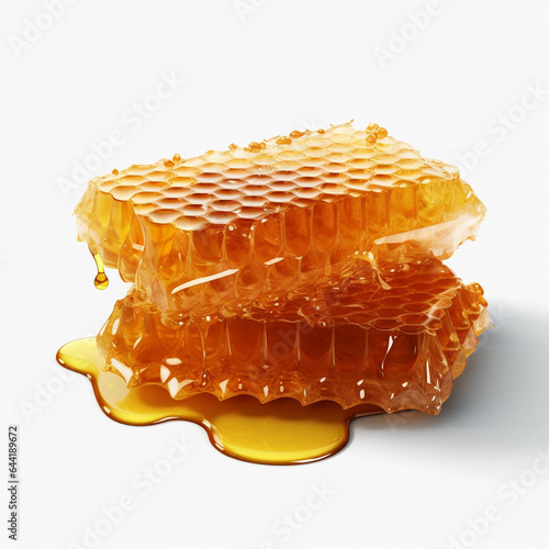 Fresh golden stack honeycomb on white background