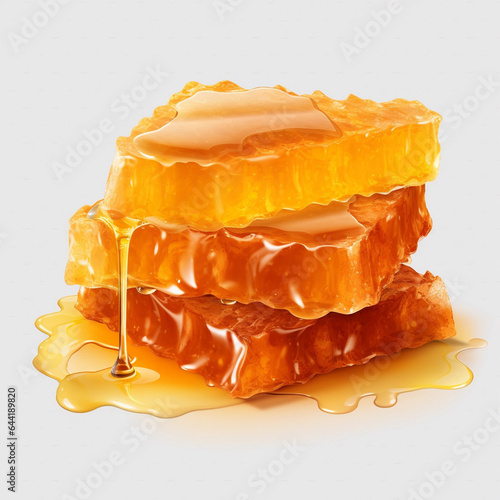 A Golden Stack of Honeycomb on white background