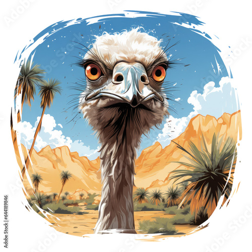 An attention-grabbing Ostrich T-shirt design featuring a minimalist depiction of an ostrich in its natural savanna habitat, Generative Ai photo