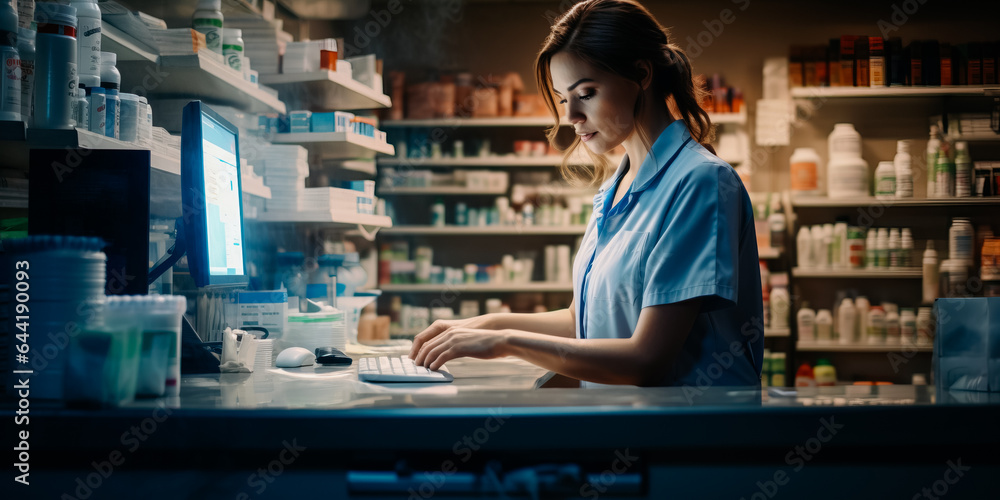 Woman working at pharmacy store
