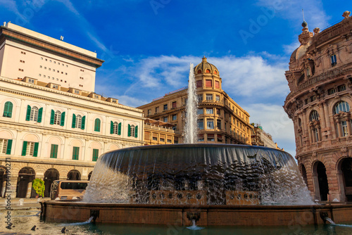 Fountain at Piazza de Ferrari in Genoa, Italy