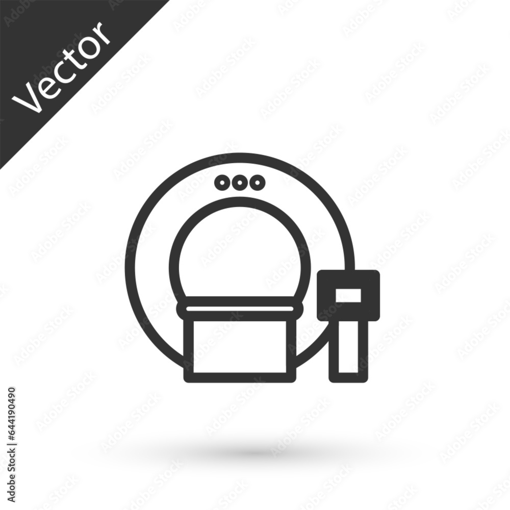 Grey line Tomography icon isolated on white background. Medical scanner, radiation. Diagnosis, radiology, magnetic resonance therapy. Vector Illustration Grey line Tomography icon isolated on white background. Medical scanner, radiation. Diagnosis, radiology, magnetic resonance therapy. Vector Illustration