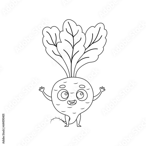 Coloring page funny beetroot. Coloring book for kids. Educational activity for preschool years kids and toddlers with cute animal. Vector illustration