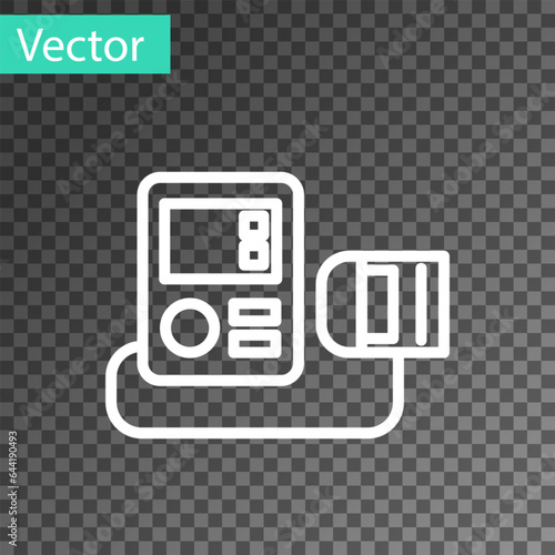 White line Blood pressure icon isolated on transparent background. Vector Illustration
