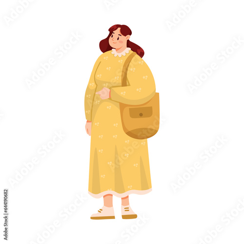 Fat Woman Character with Full Body and Obesity Standing and Smiling Vector Illustration