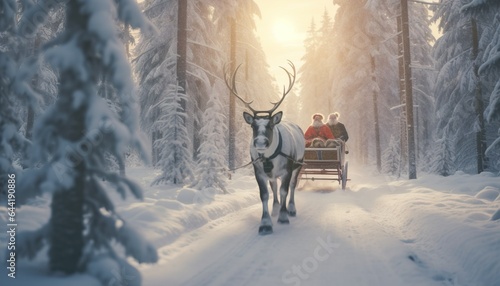 Reindeer pulling Christmas sleigh, Santa's trusty team © Na ZIm
