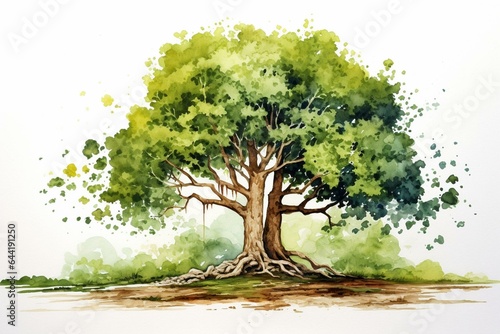 Watercolor illustration of a tree. Generative AI