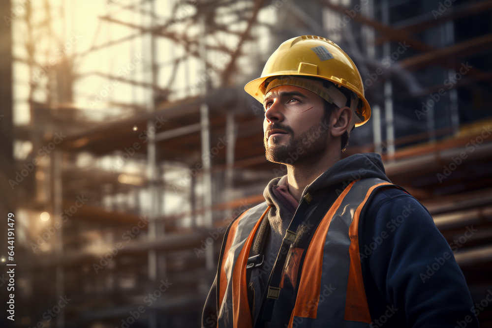 worker in a helmet on the background of a construction site worker in a helmet on the background of a construction site