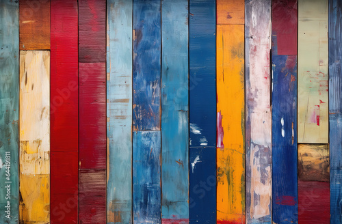 Colorful wooden planks with some painting.