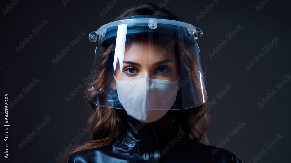 Female Doctor, Nurse, or Surgeon with Face Mask and Face Shield during COVID-19 Pandemic Generative AI Female Doctor, Nurse, or Surgeon with Face Mask and Face Shield during COVID-19 Pandemic Generative AI