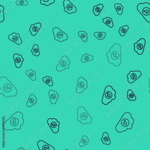 Black line Music streaming service icon isolated seamless pattern on green background. Sound cloud computing, online media streaming, song, audio wave. Vector