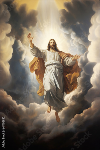 The Ascension of Jesus Christ, Jesus in heaven in clouds and light